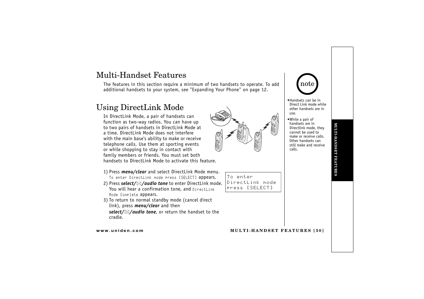 Multi-handset features, Using directlink mode | Uniden DCT 746M User Manual | Page 51 / 69