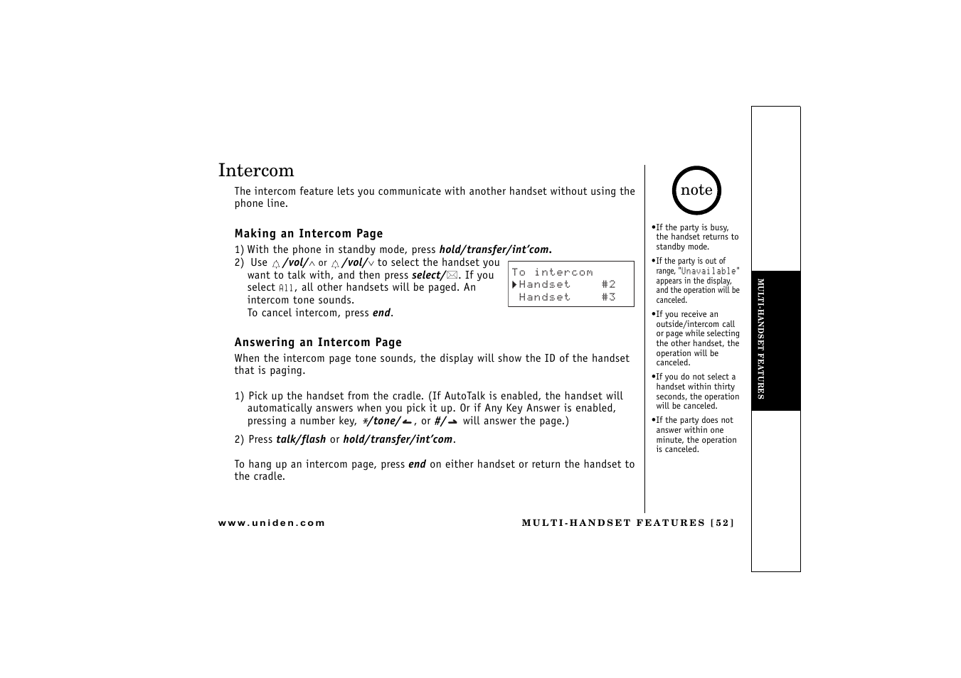 Intercom | Uniden DCT 746M User Manual | Page 53 / 69