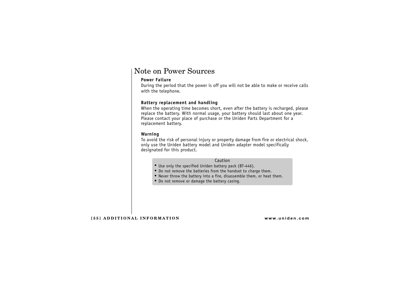 Note on power sources | Uniden DCT 746M User Manual | Page 56 / 69