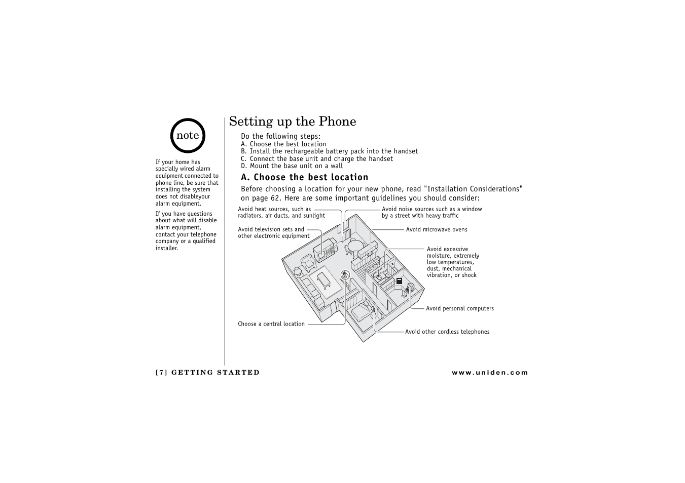 Getting started, Setting up the phone | Uniden DCT 746M User Manual | Page 8 / 69