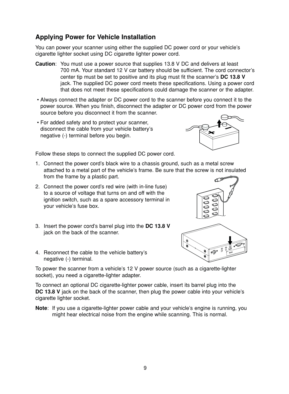 Applying power for vehicle installation | Uniden BC780XLT User Manual | Page 17 / 92