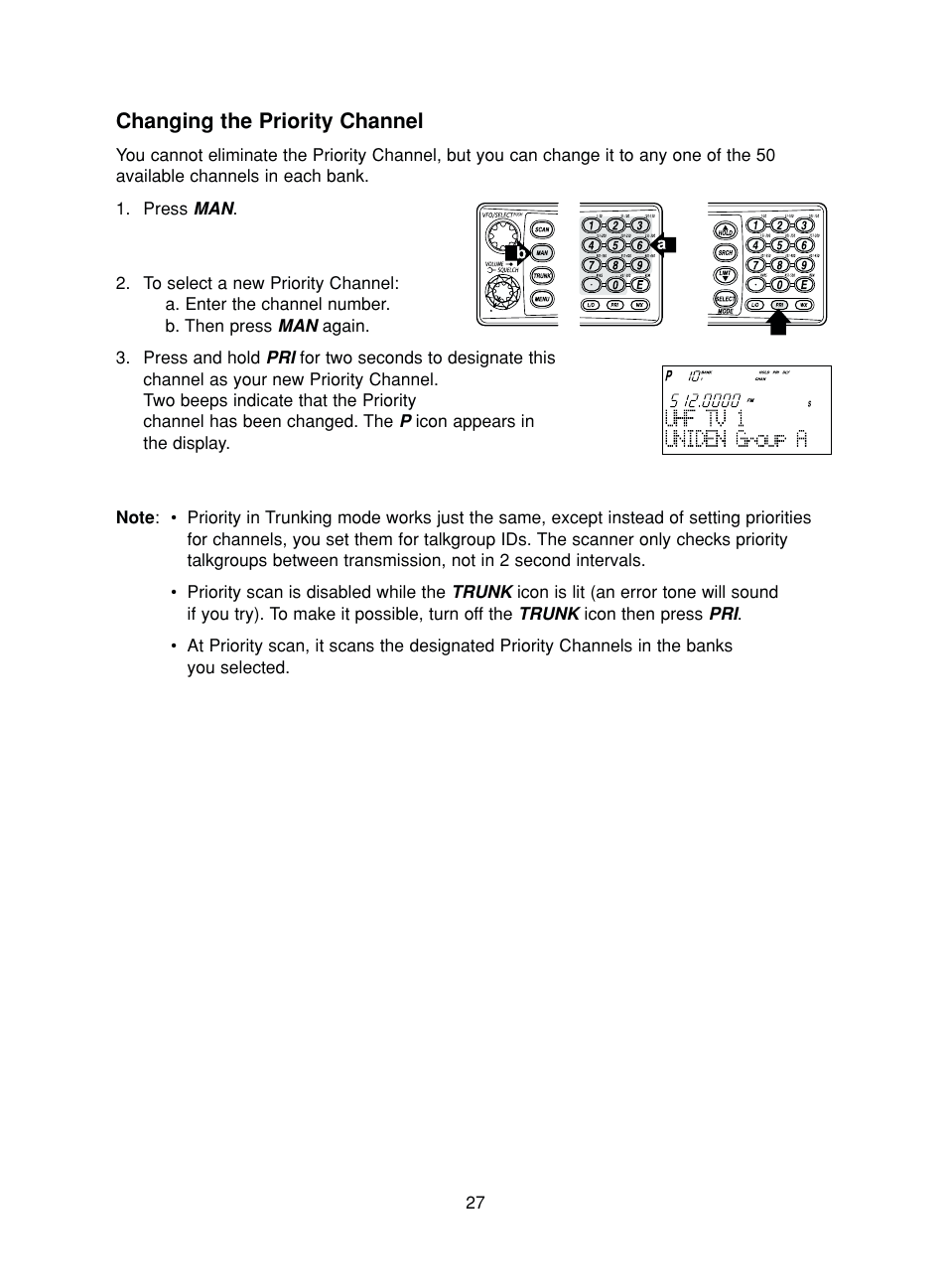 Changing the priority channel | Uniden BC780XLT User Manual | Page 35 / 92