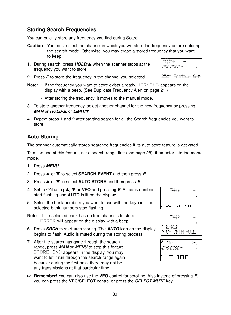 Storing search frequencies, Auto storing | Uniden BC780XLT User Manual | Page 38 / 92