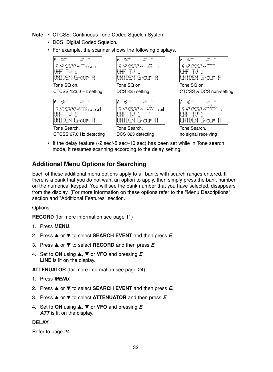 Additional menu options for searching | Uniden BC780XLT User Manual | Page 40 / 92