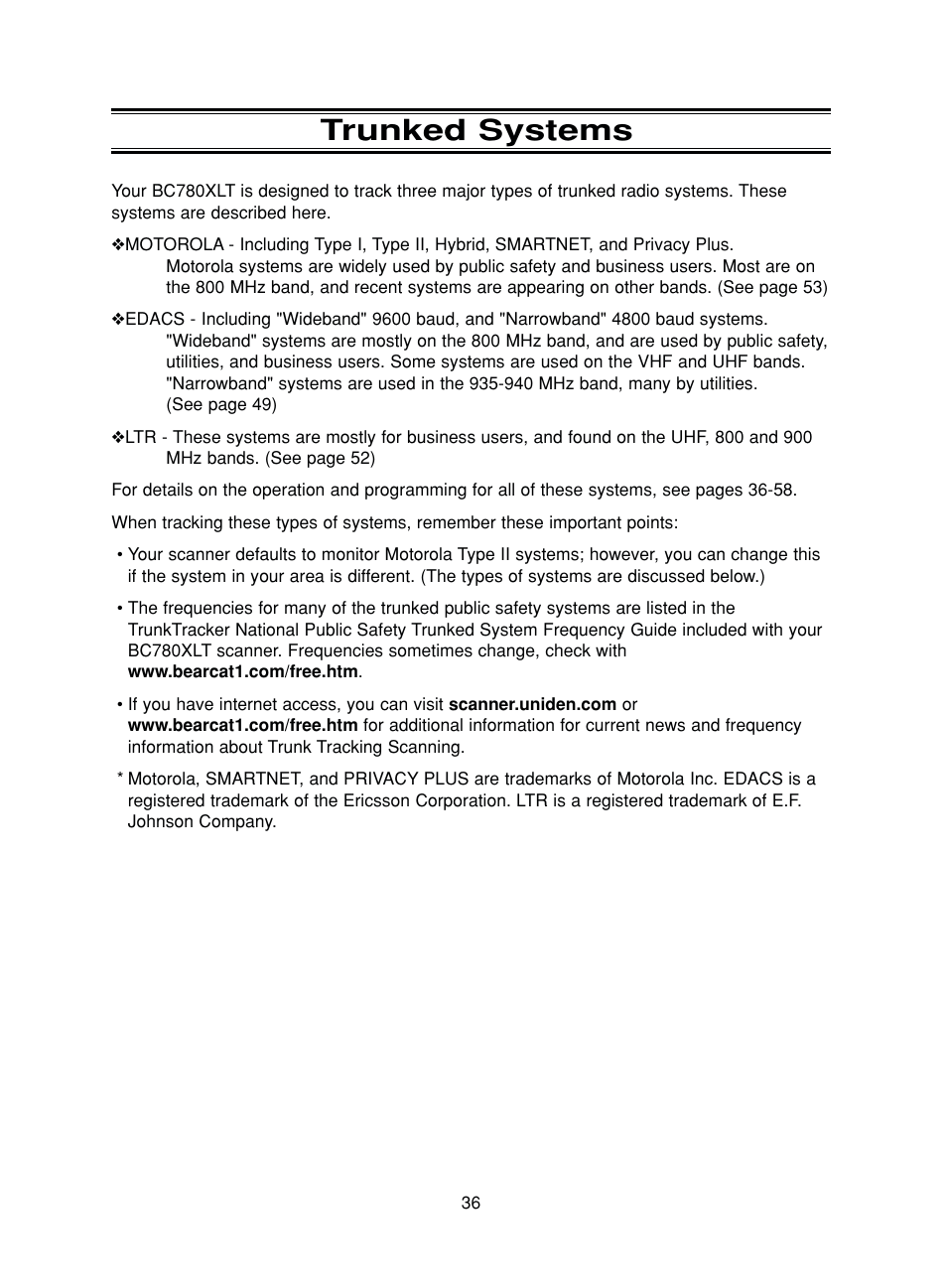 Trunked systems | Uniden BC780XLT User Manual | Page 44 / 92