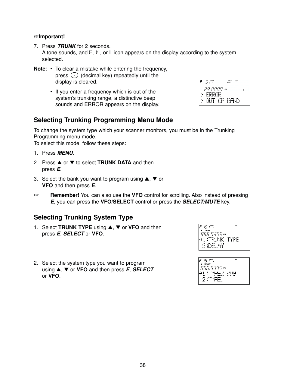 Selecting trunking programming menu mode, Selecting trunking system type | Uniden BC780XLT User Manual | Page 46 / 92