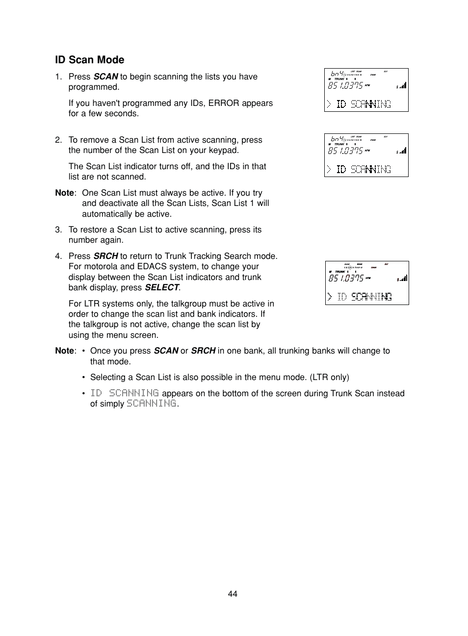 Id scan mode | Uniden BC780XLT User Manual | Page 52 / 92