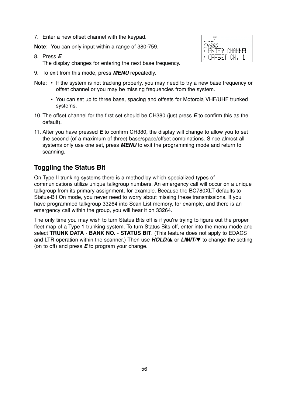 Toggling the status bit | Uniden BC780XLT User Manual | Page 64 / 92