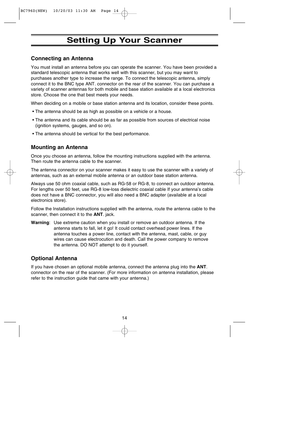 Setting up your scanner | Uniden BC796D APC0 25 User Manual | Page 20 / 84