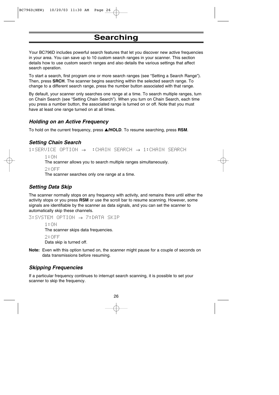 Searching | Uniden BC796D APC0 25 User Manual | Page 32 / 84