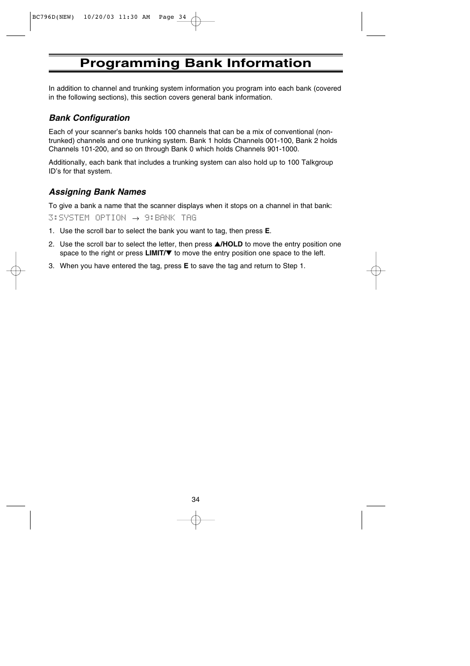 Programming bank information | Uniden BC796D APC0 25 User Manual | Page 40 / 84