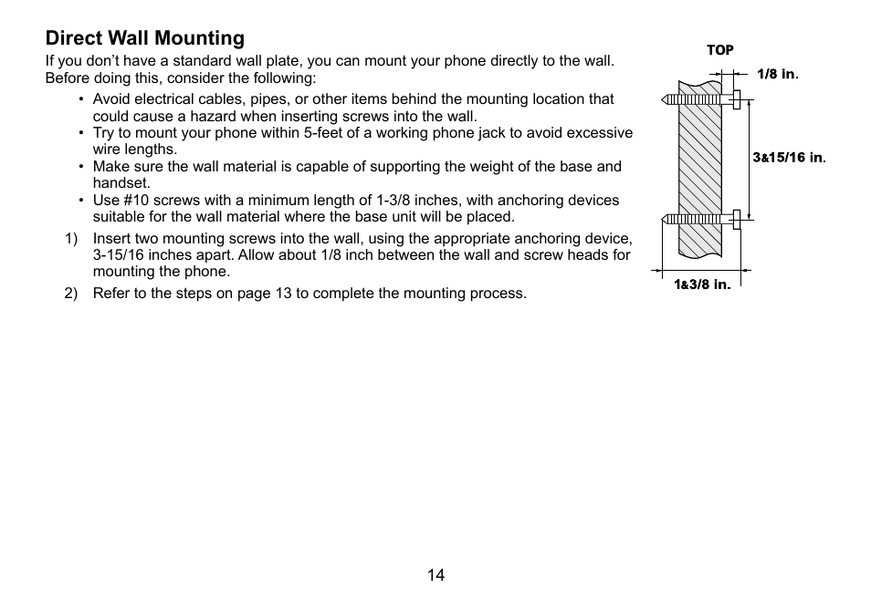 Direct.wall.mounting | Uniden TWX977 User Manual | Page 15 / 68