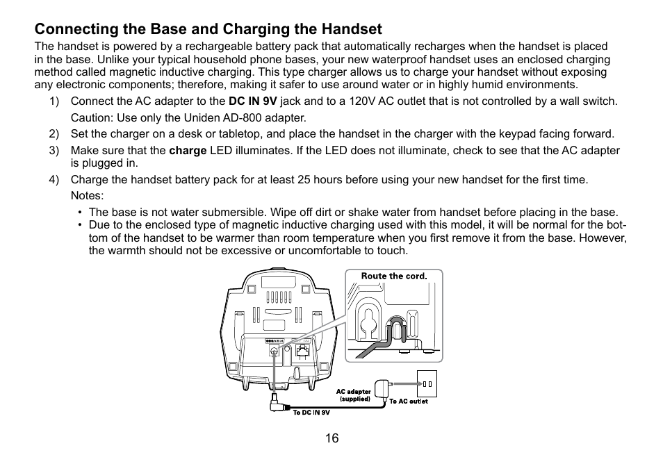 Connecting.the.base.and.charging.the.handset | Uniden TWX977 User Manual | Page 17 / 68