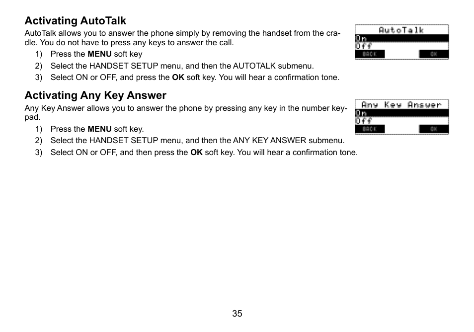 Activating.autotalk, Activating.any.key.answer | Uniden TWX977 User Manual | Page 36 / 68