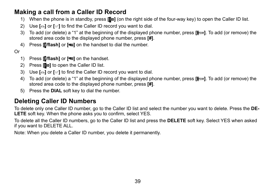 Making.a.call.from.a.caller.id.record, Deleting.caller.id.numbers | Uniden TWX977 User Manual | Page 40 / 68