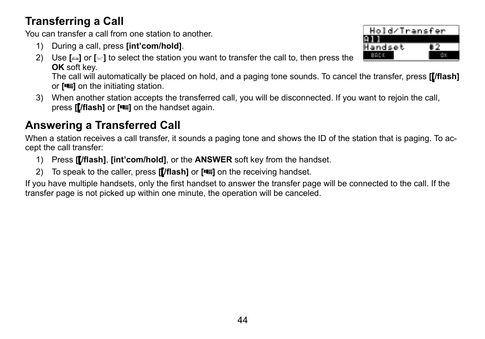 Transferring.a.call, Answering.a.transferred.call | Uniden TWX977 User Manual | Page 45 / 68