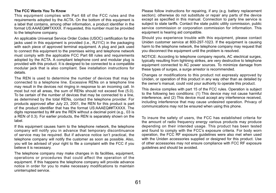 Uniden TWX977 User Manual | Page 62 / 68