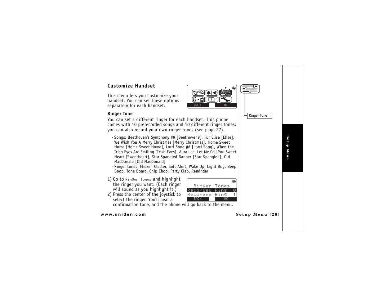 Customize handset | Uniden DMX 776 User Manual | Page 27 / 84