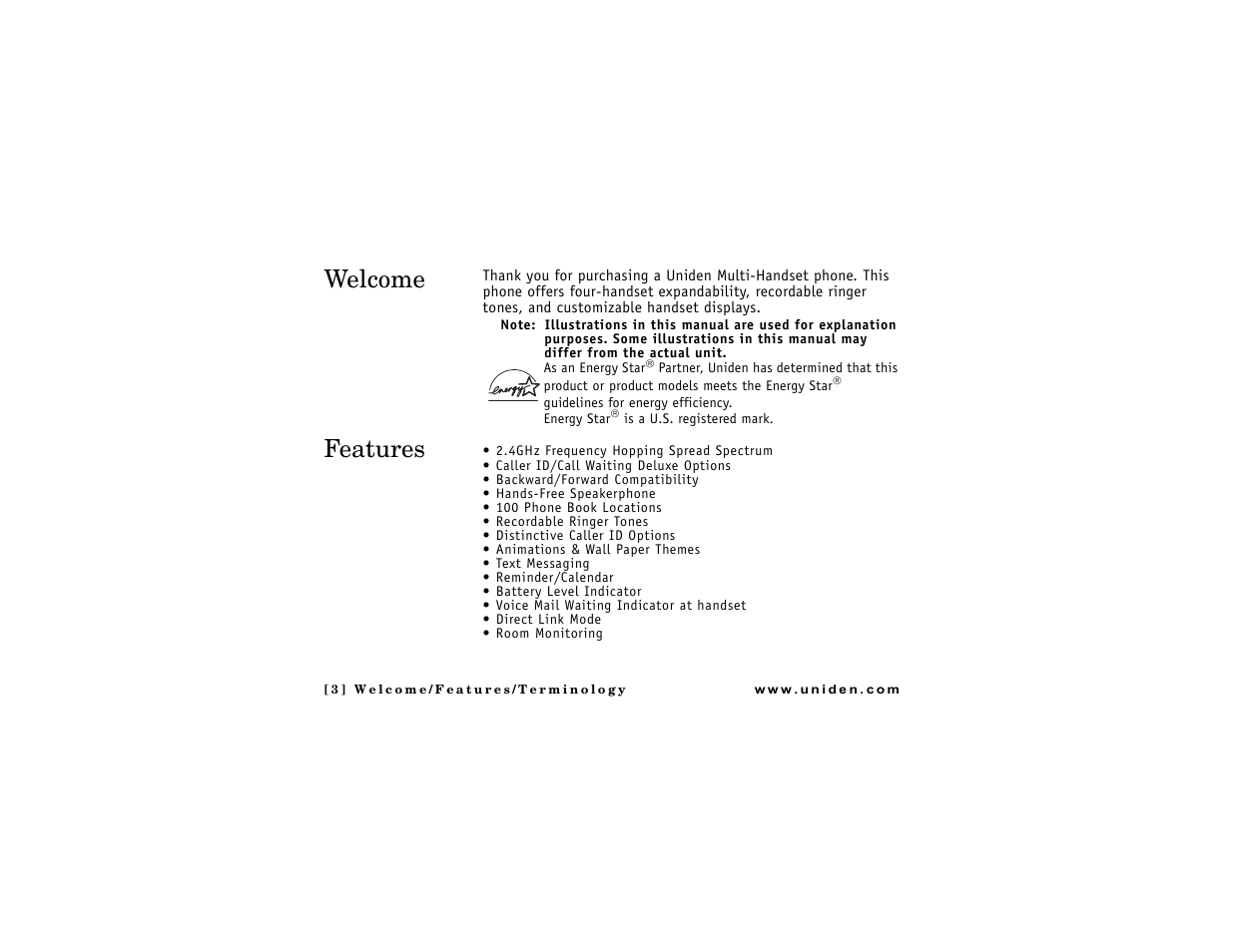 Welcome features | Uniden DMX 776 User Manual | Page 4 / 84