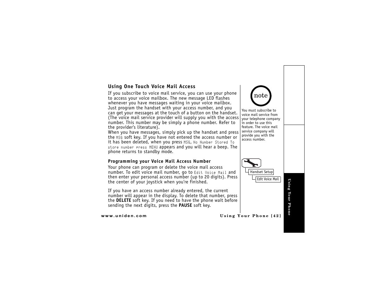 Using one touch voice mail access | Uniden DMX 776 User Manual | Page 43 / 84