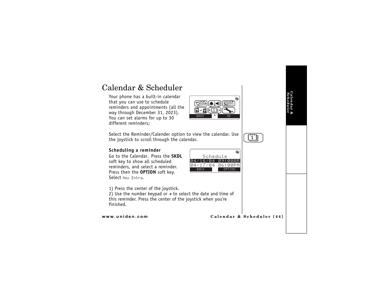 Calendar & scheduler | Uniden DMX 776 User Manual | Page 45 / 84