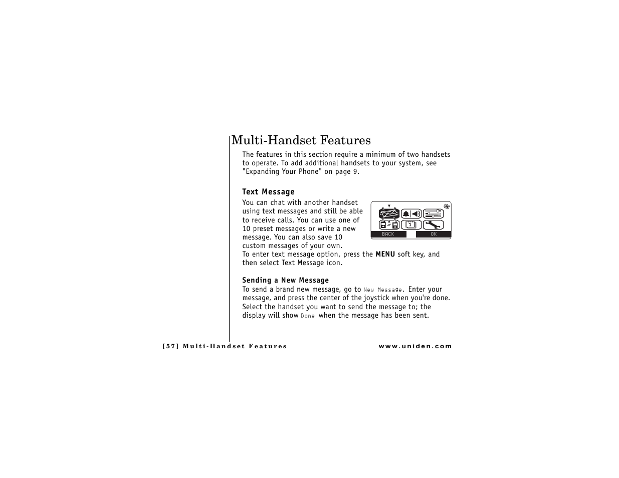 Multi-handset features, Text message | Uniden DMX 776 User Manual | Page 58 / 84