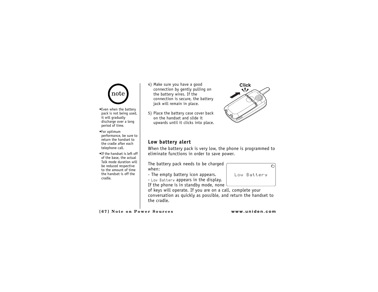 Low battery alert | Uniden DMX 776 User Manual | Page 68 / 84