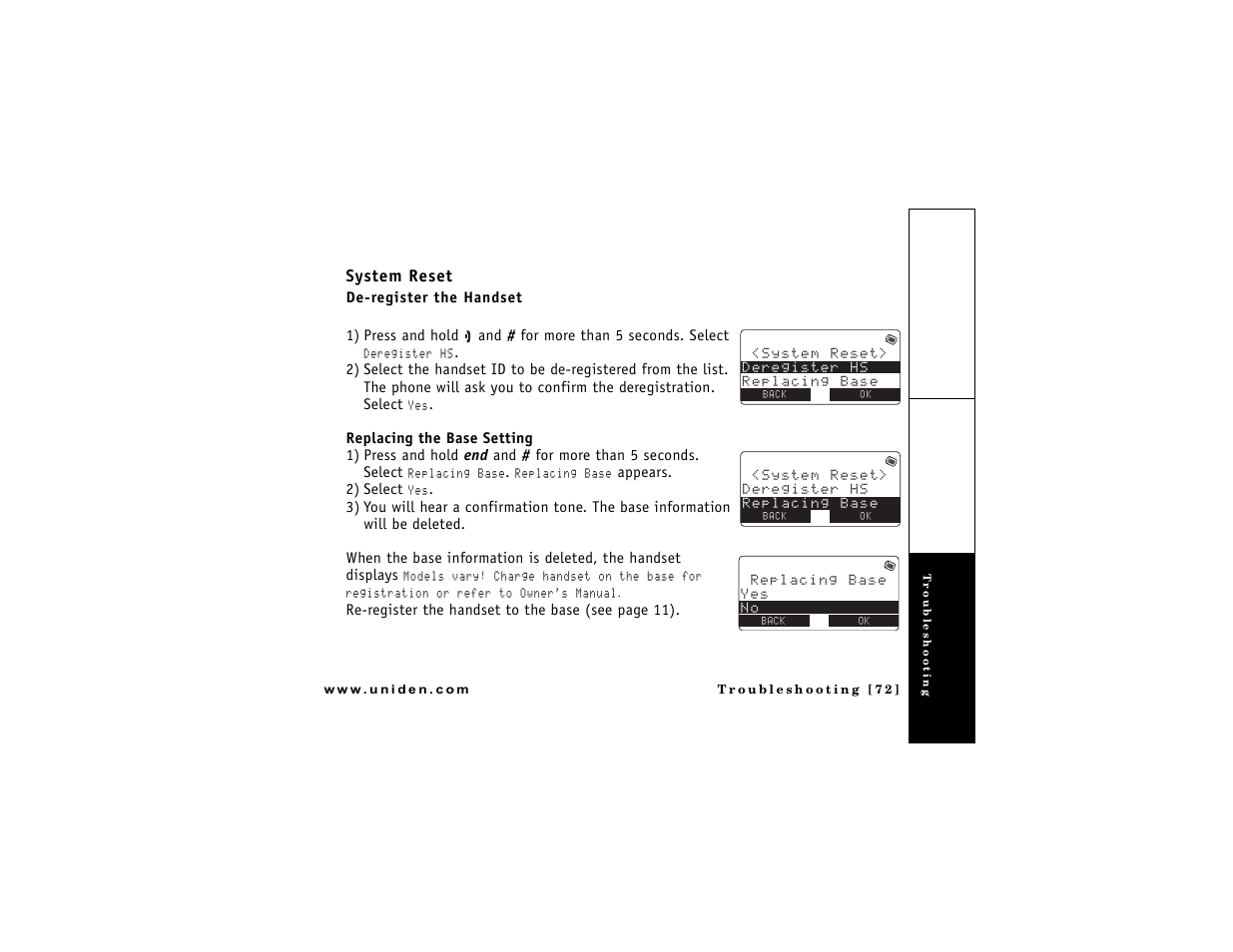 System reset | Uniden DMX 776 User Manual | Page 73 / 84
