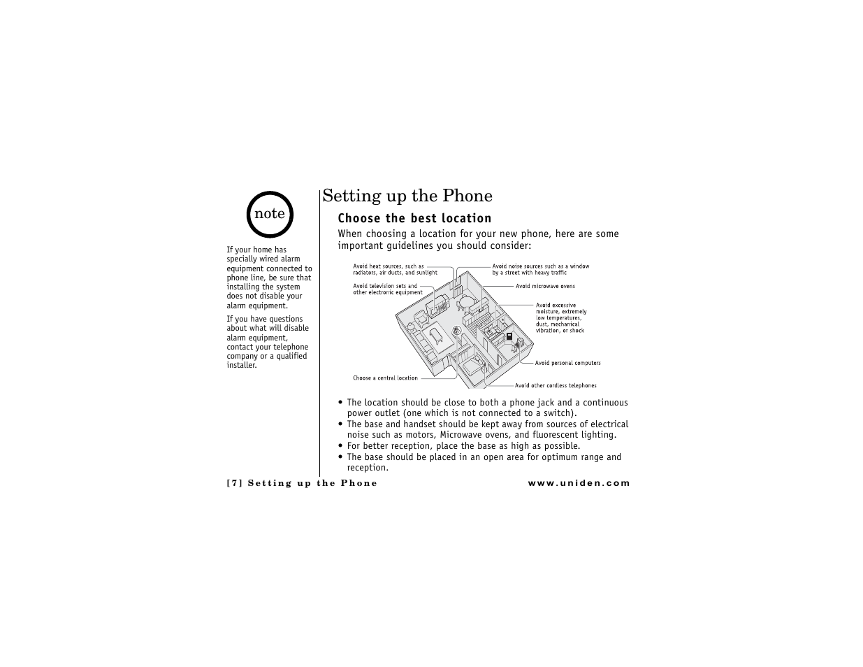 Choose the best location, Setting up the phone | Uniden DMX 776 User Manual | Page 8 / 84