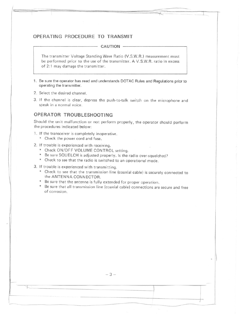 Operating procedure to transmit, Operator troubleshooting | Uniden SEA-DOLPHIN MC2700 User Manual | Page 4 / 8