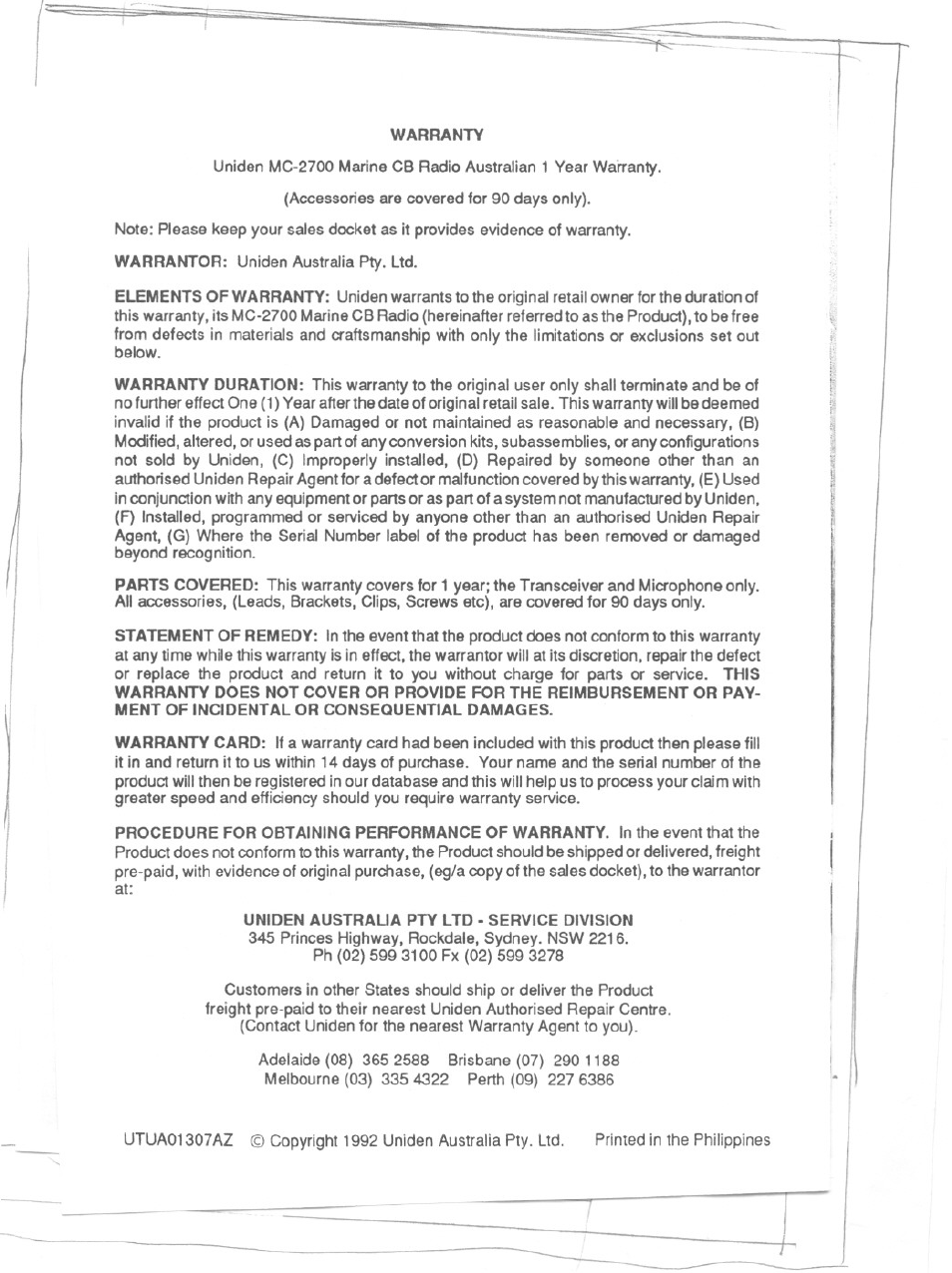 Uniden SEA-DOLPHIN MC2700 User Manual | Page 8 / 8