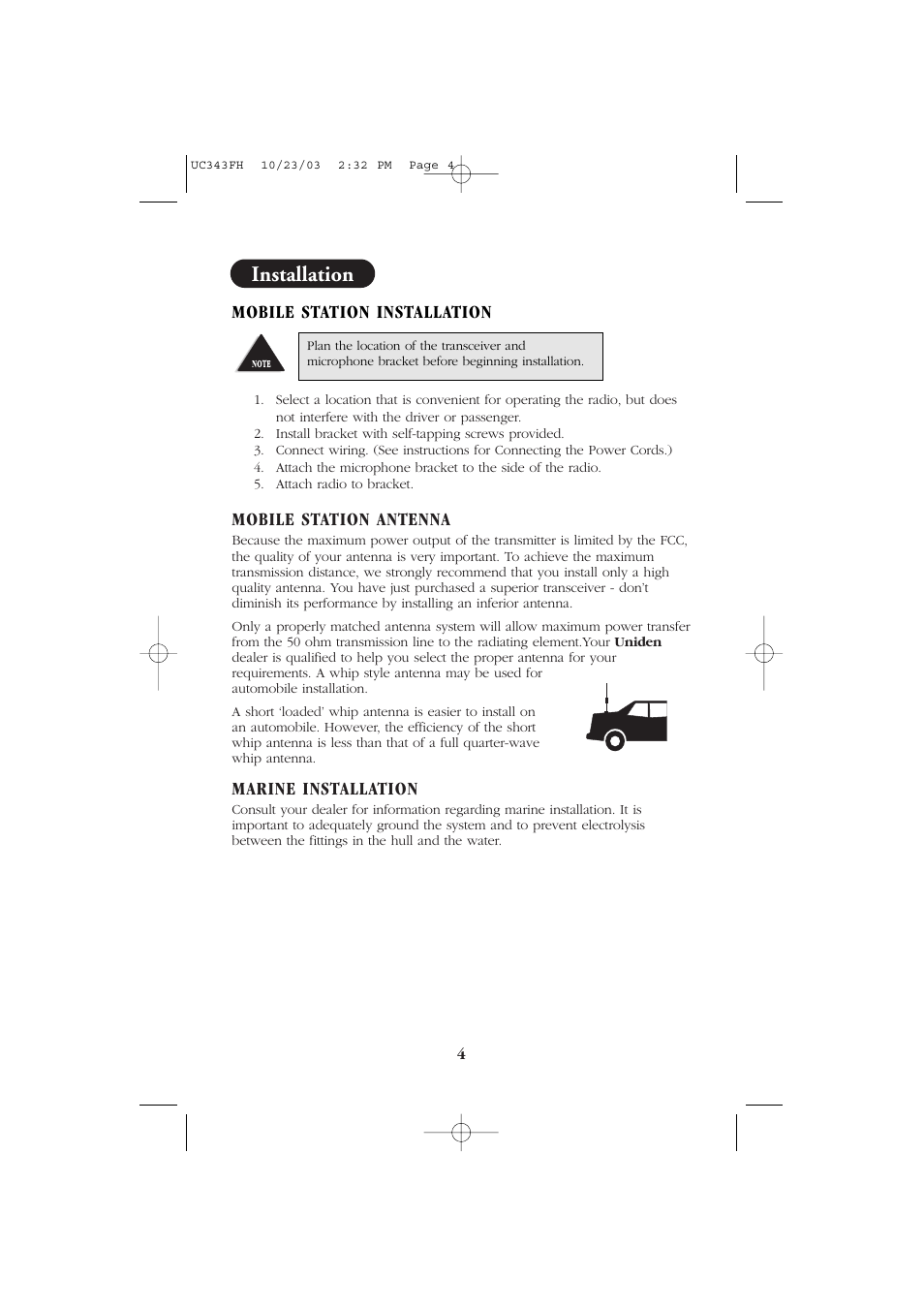 Installation | Uniden ELITE PC78 User Manual | Page 6 / 16
