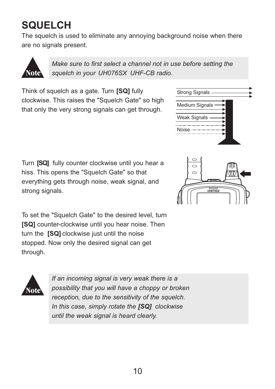 Squelch | Uniden Handheld UHF Transceiver UH076SX User Manual | Page 12 / 28