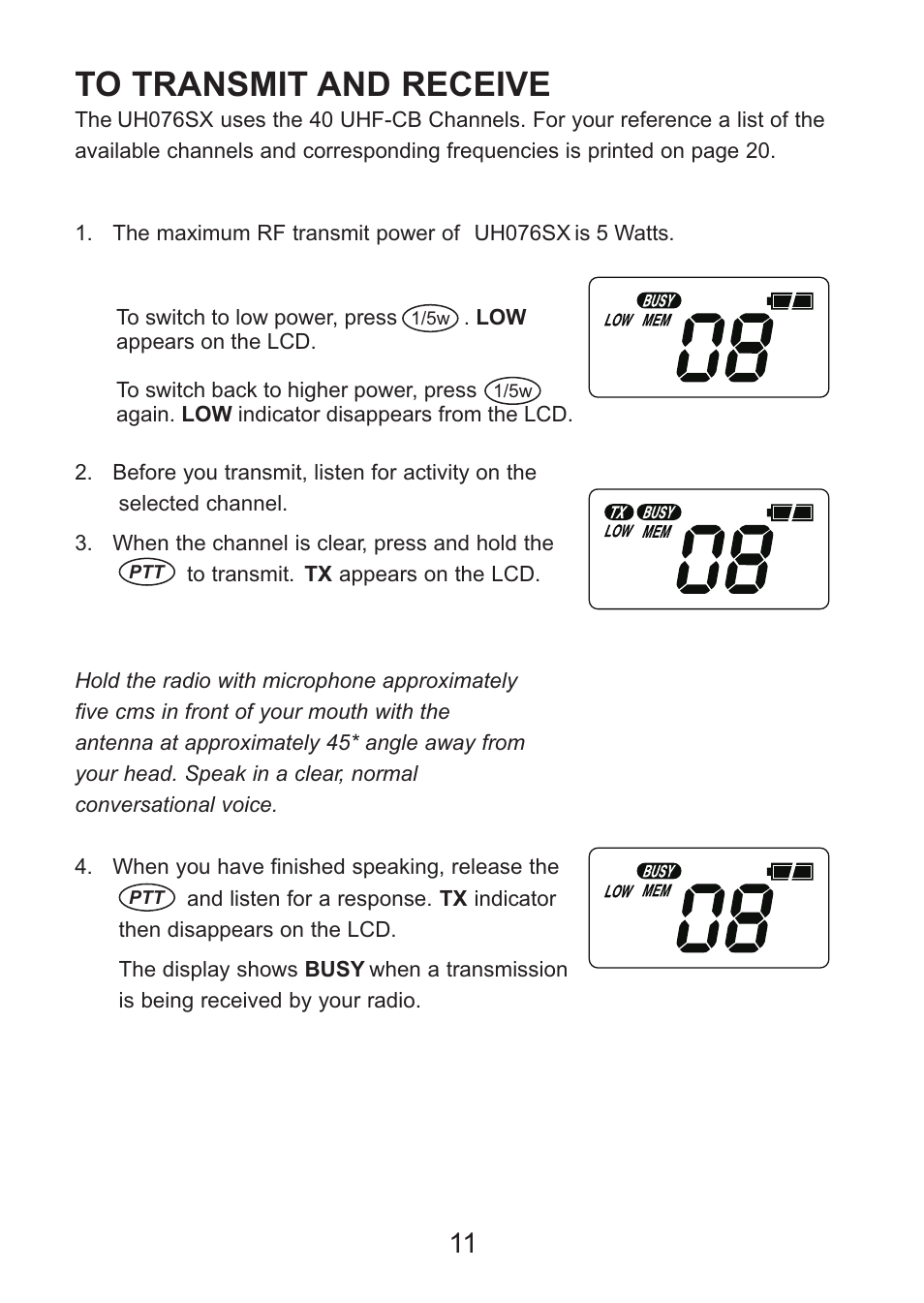 Uniden Handheld UHF Transceiver UH076SX User Manual | Page 13 / 28
