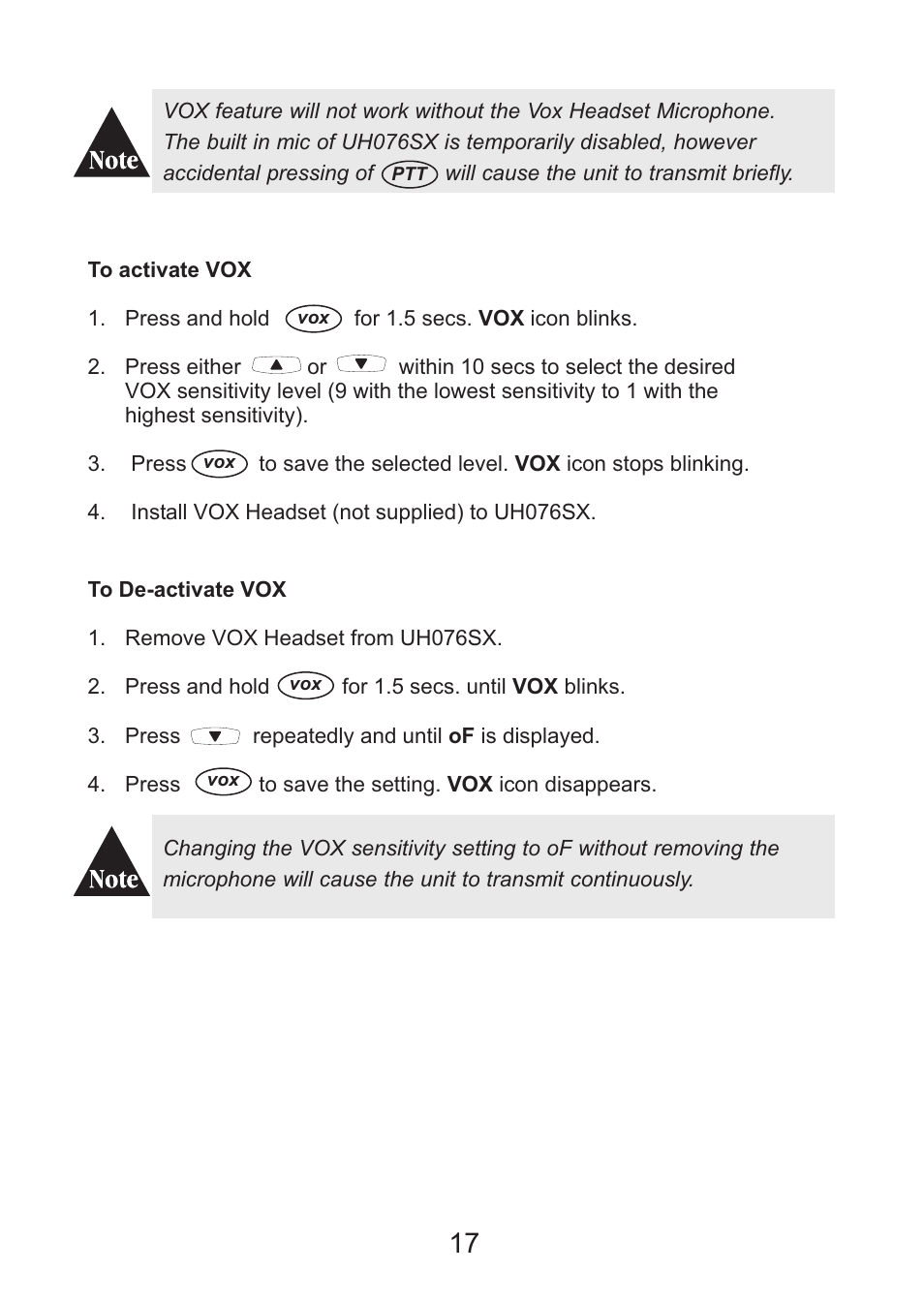 Uniden Handheld UHF Transceiver UH076SX User Manual | Page 19 / 28