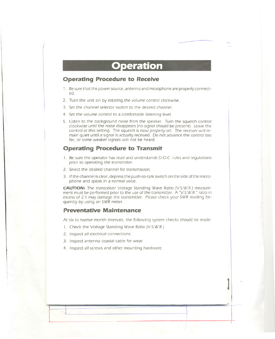 Ooeration, Operating procedure to receive, Operating procedure to transmit | Preventative maintenance | Uniden PRO 500D User Manual | Page 4 / 9
