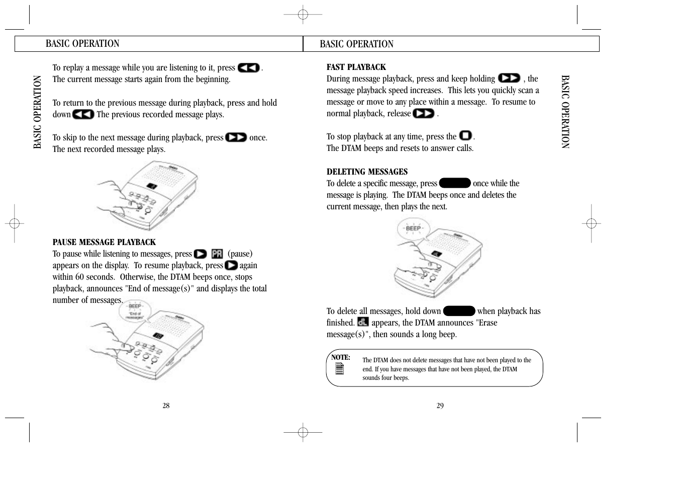 Pause message playback, Fast playback, Deleting messages | Uniden 7100A User Manual | Page 15 / 21
