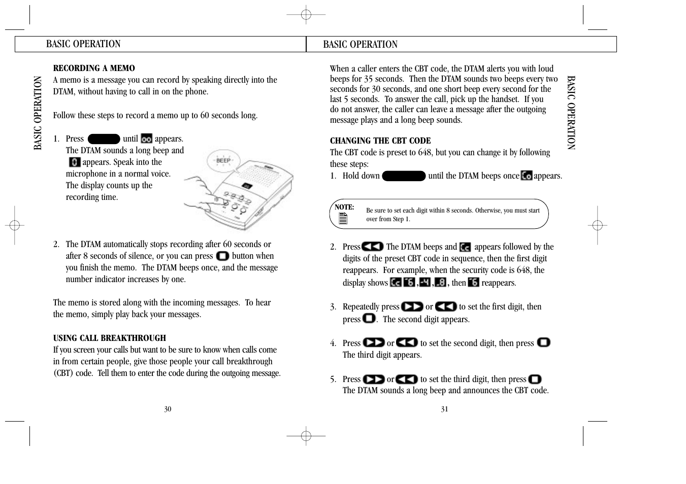 Recording a memo, Using call breakthrough, Changing the cbt code | Uniden 7100A User Manual | Page 16 / 21