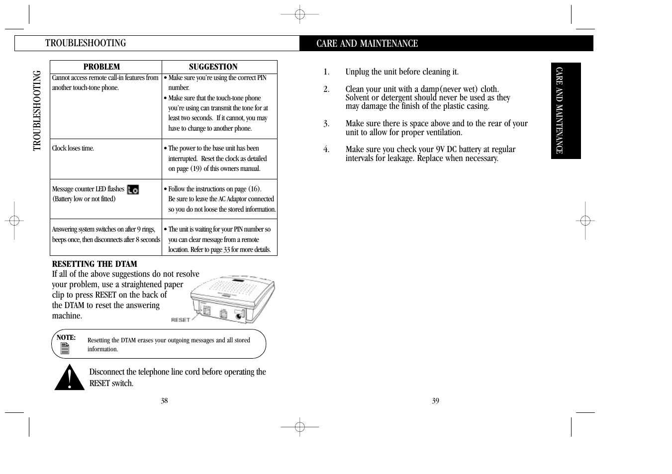 Care and maintenance | Uniden 7100A User Manual | Page 20 / 21