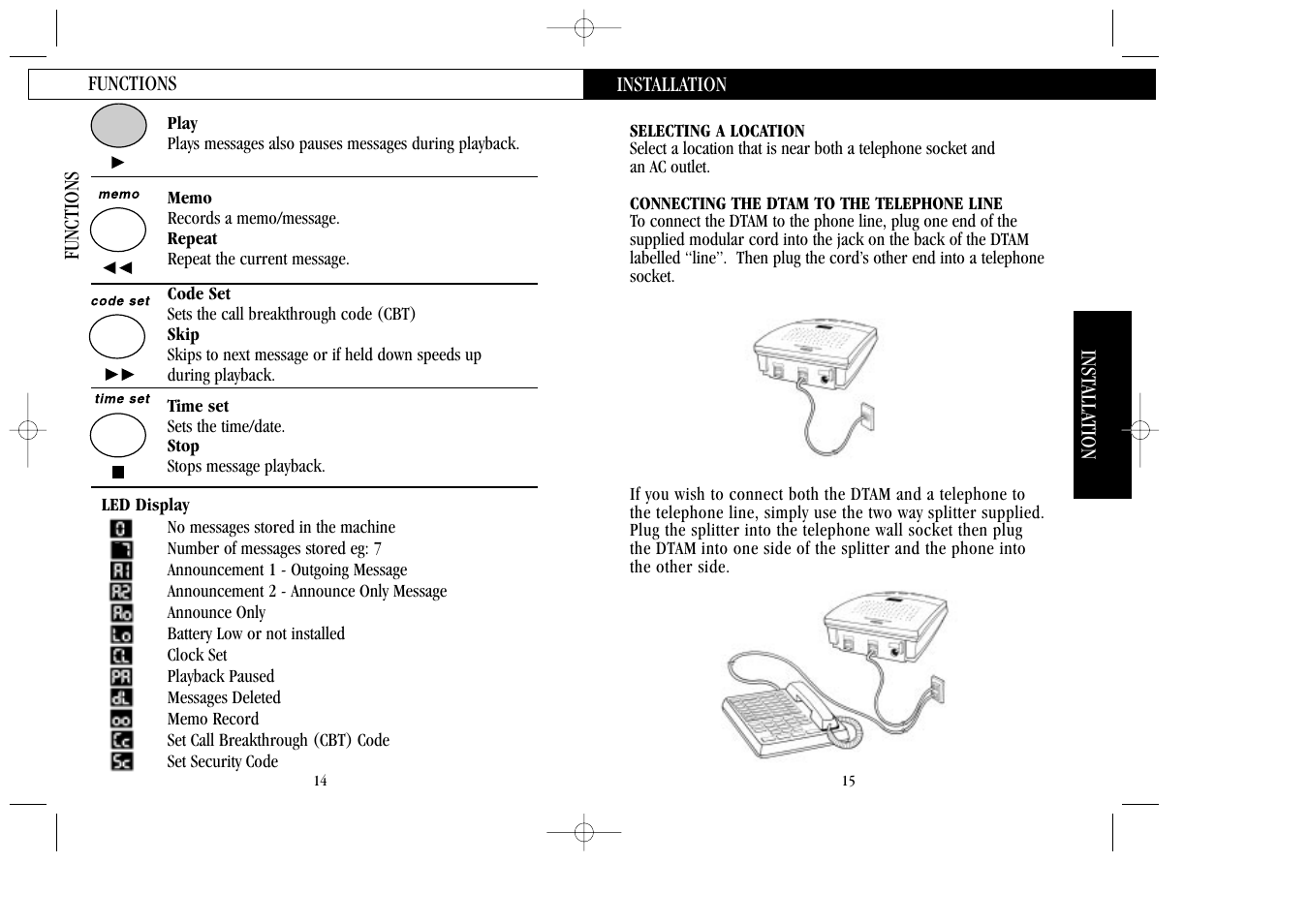 Installation, Selecting a location, Connecting the dtam to the telephone line | Uniden 7100A User Manual | Page 8 / 21