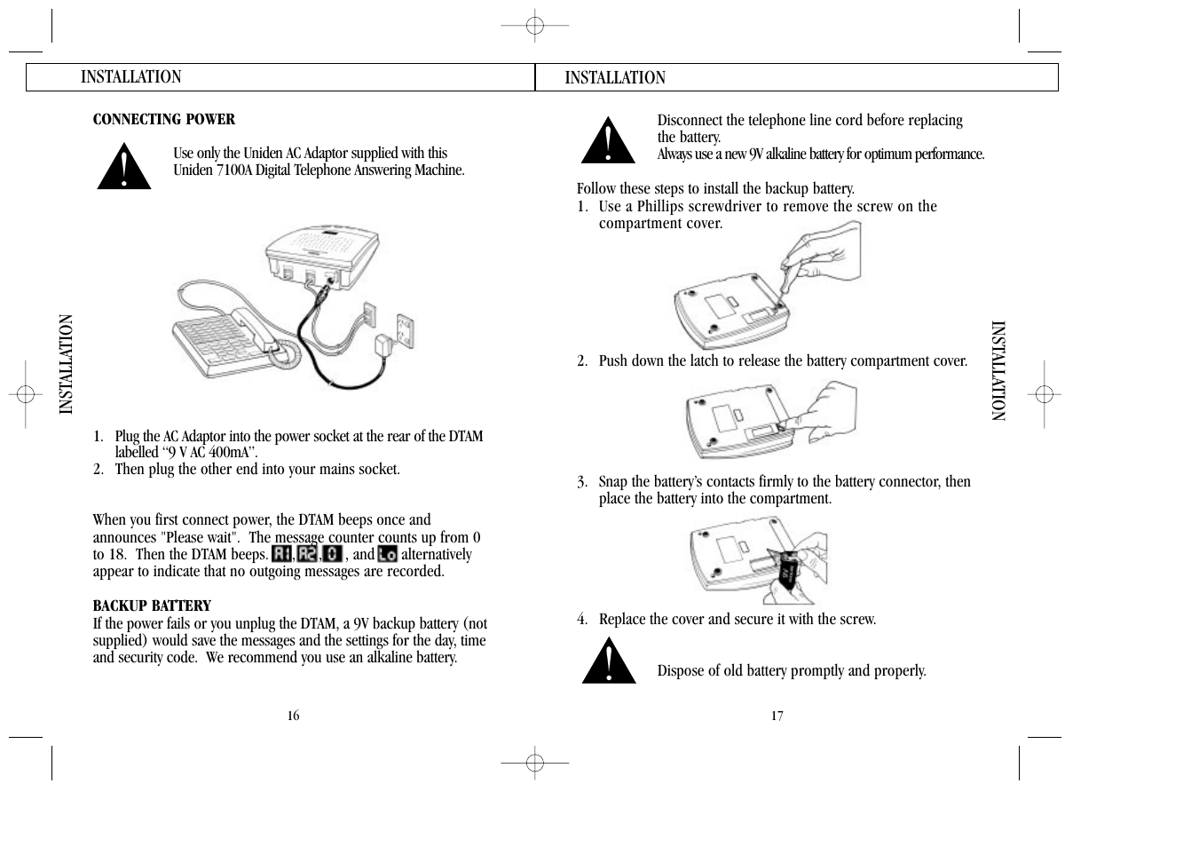 Connecting power, Backup battery | Uniden 7100A User Manual | Page 9 / 21