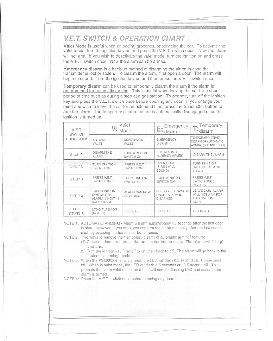 V.e.t. switch & operation chart | Uniden VS2000XR User Manual | Page 3 / 8