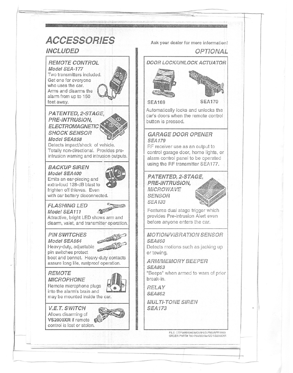 Accessories, Included, Optional | Uniden VS2000XR User Manual | Page 8 / 8