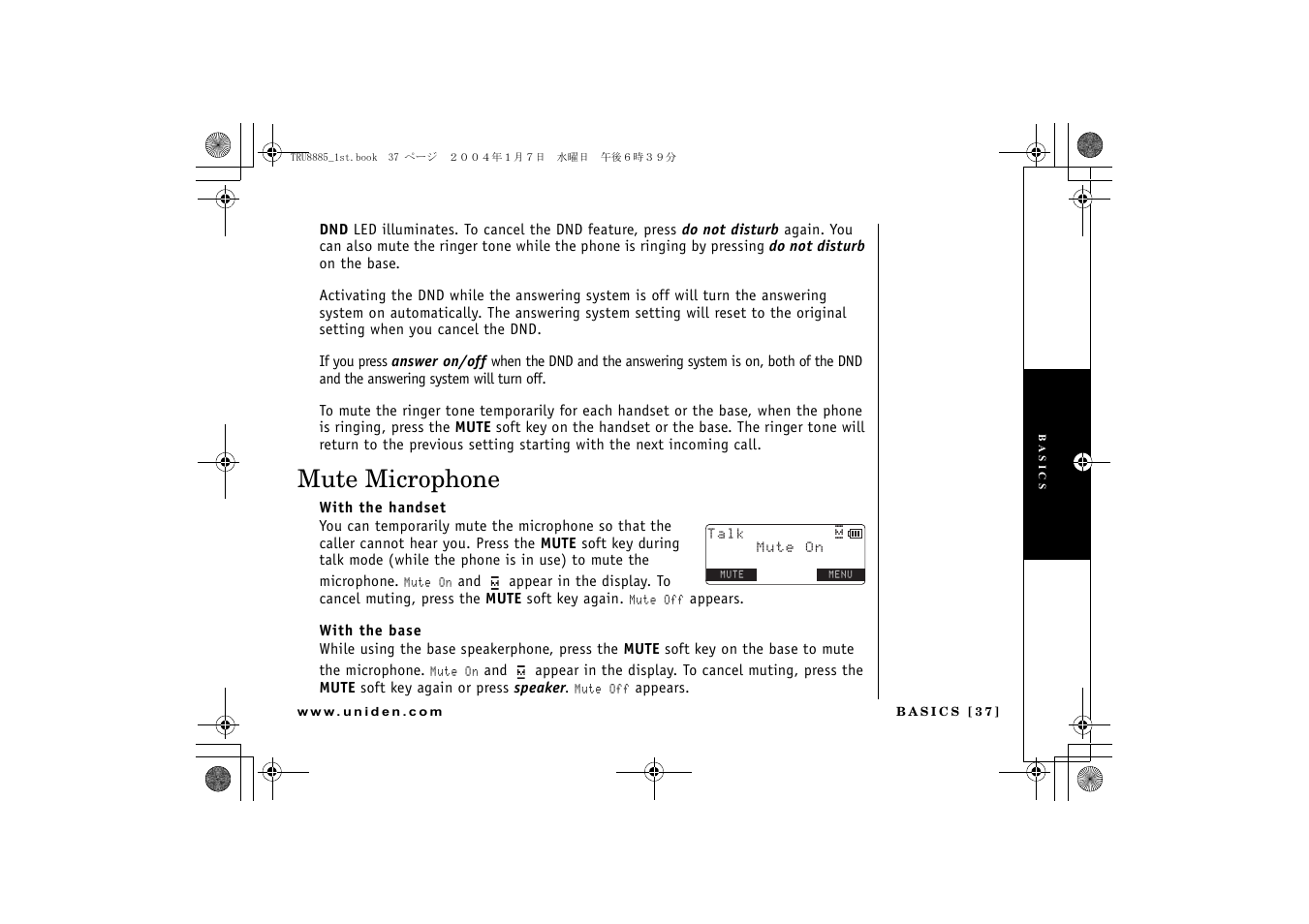 Mute microphone | Uniden TRU 8885 User Manual | Page 38 / 92