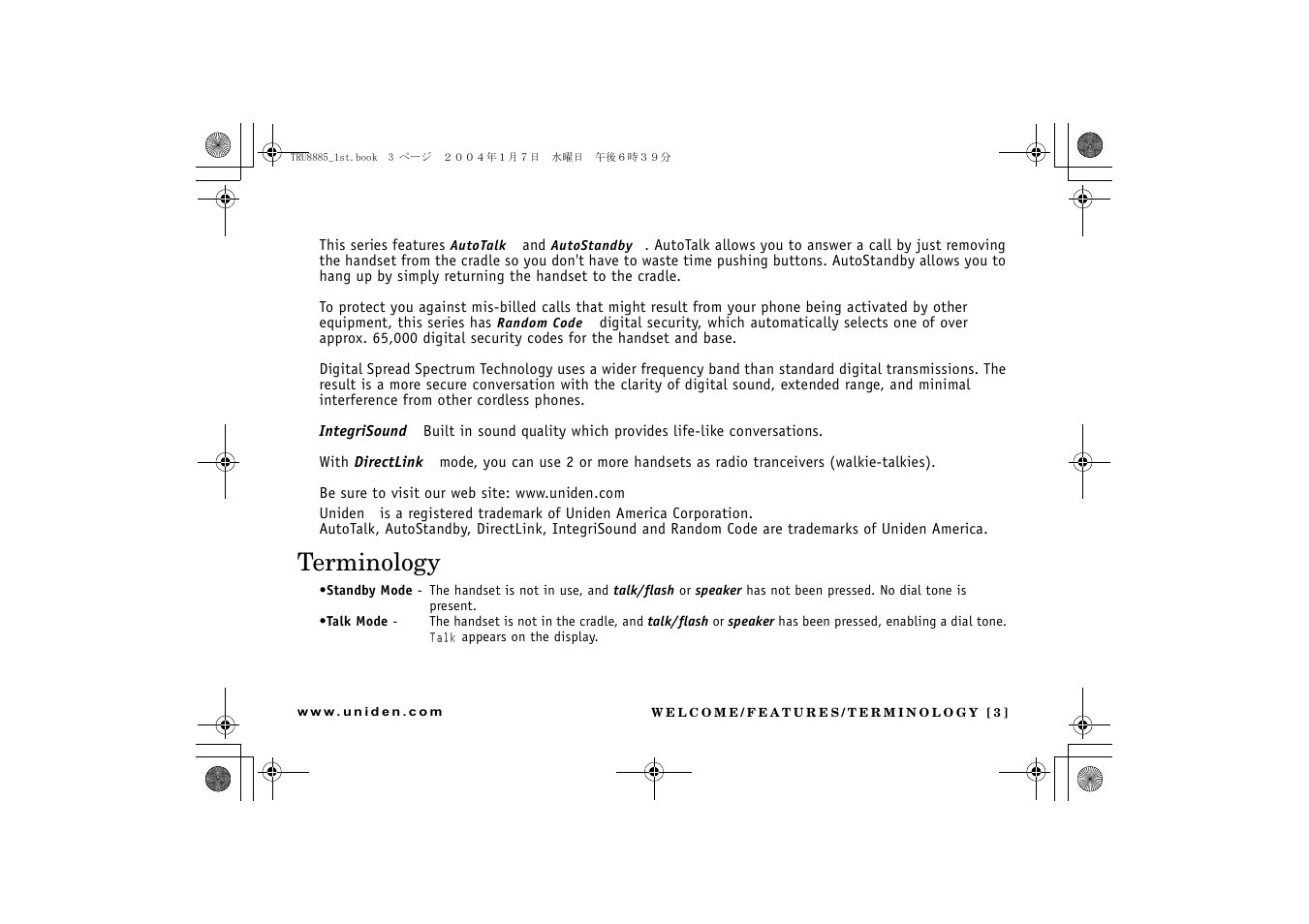 Erminology, Terminology | Uniden TRU 8885 User Manual | Page 4 / 92