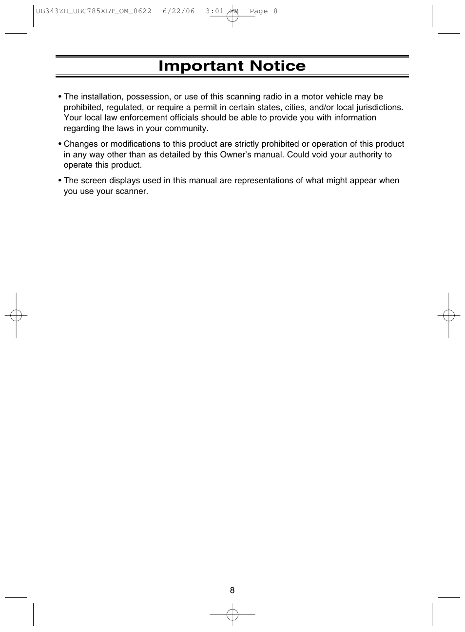 Important notice | Uniden UBC785XLT User Manual | Page 12 / 60