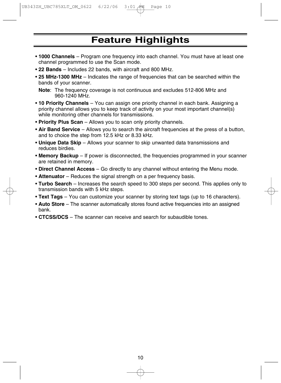Feature highlights | Uniden UBC785XLT User Manual | Page 14 / 60