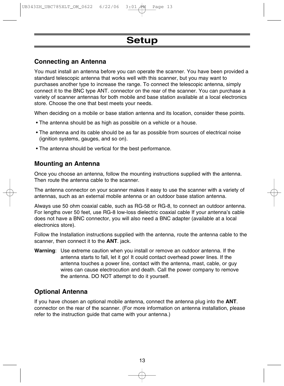 Setup | Uniden UBC785XLT User Manual | Page 17 / 60