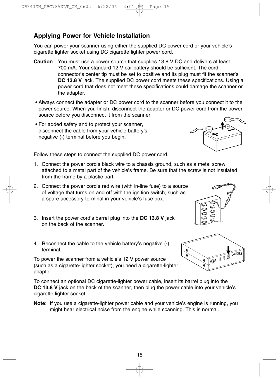 Applying power for vehicle installation | Uniden UBC785XLT User Manual | Page 19 / 60