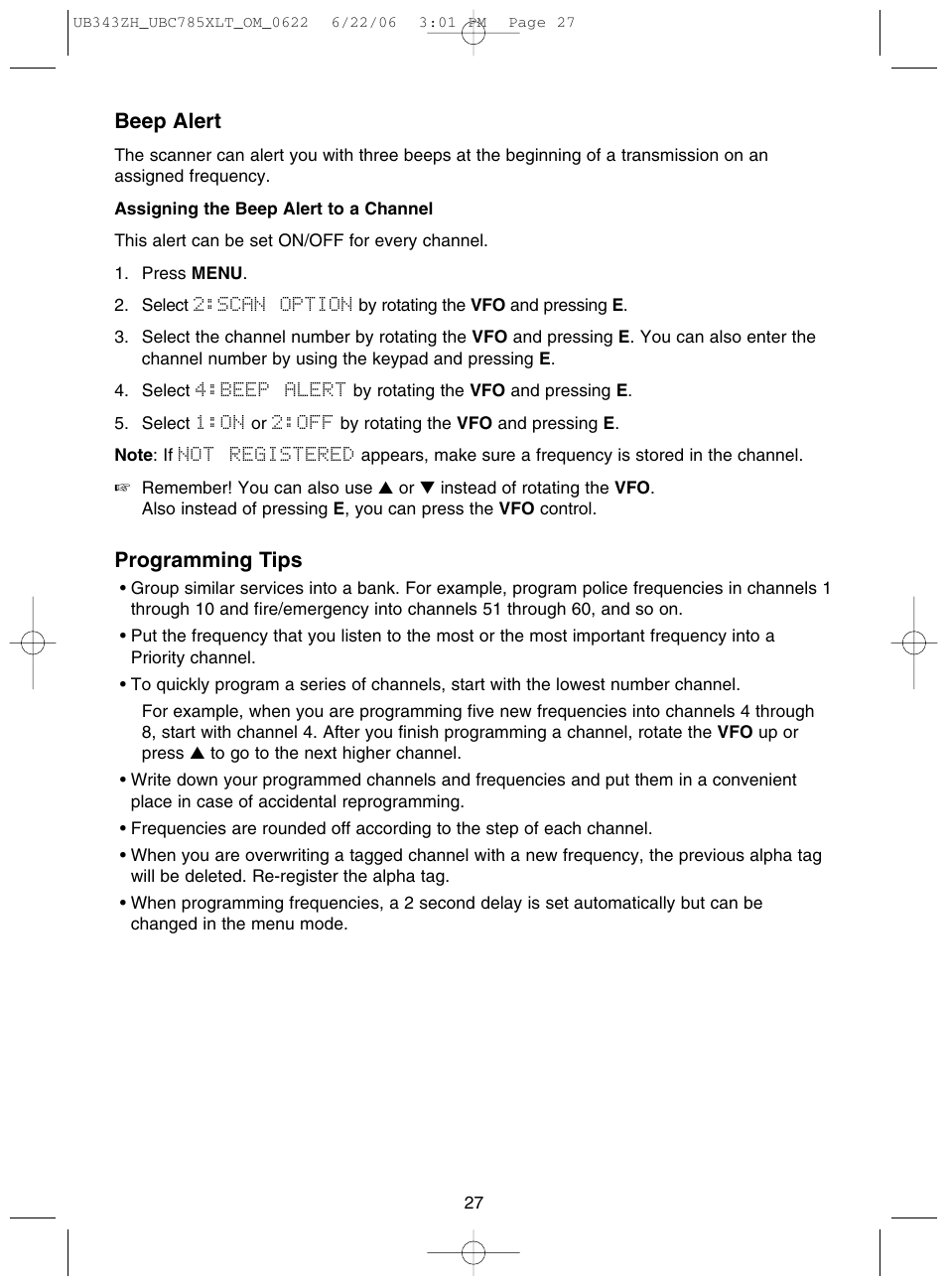 Beep alert, Programming tips | Uniden UBC785XLT User Manual | Page 31 / 60